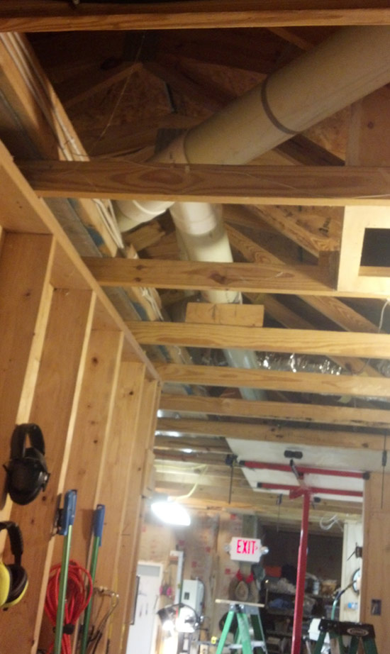 DC duct in ceiling between trusses
