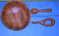 hand carved cherry baby bowl, spoons