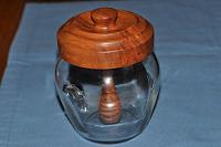 Honey Pot with detachable honey dipper.  
Cherry with walnut oil & beeswax finish.