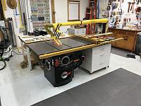 SawStop Industrial Cabinet Saw with 3hp motor, Incra fence and old Excalibur blade guard.